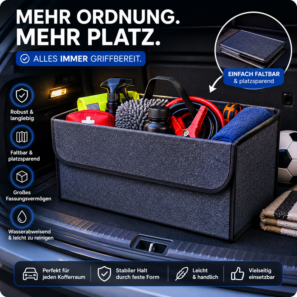 🚗 KofferSpace™ – Der faltbare Auto-Organizer für mehr Ordnung im Alltag